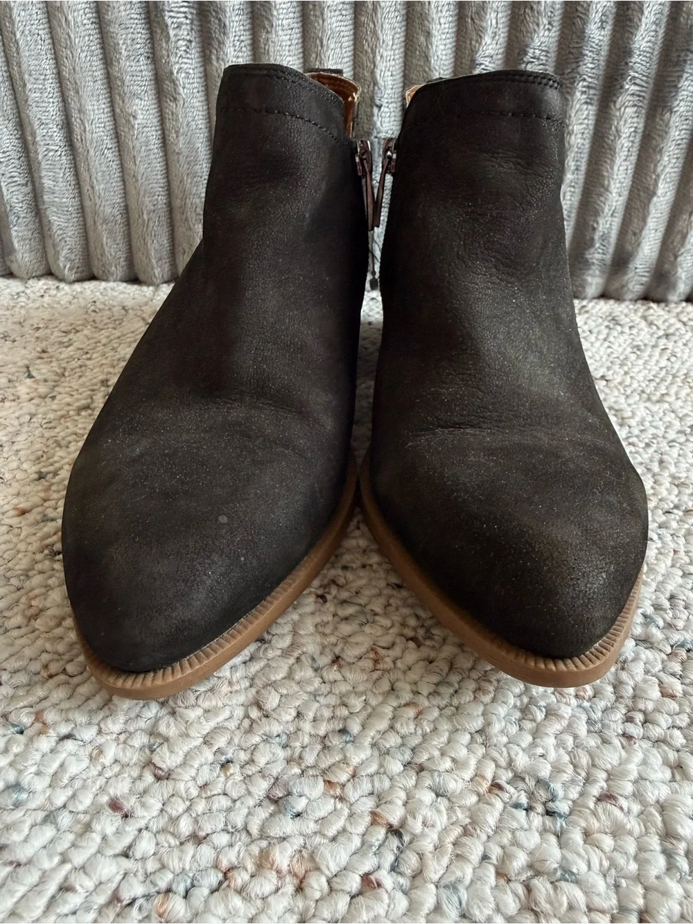Franco Sarto Black Suede Ankle Booties Low Block Heel Size 6